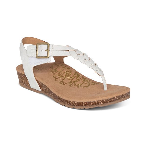 Aetrex Women's Harper Adjustable Slingback Thong Sandals White Sandals UK 8647-780